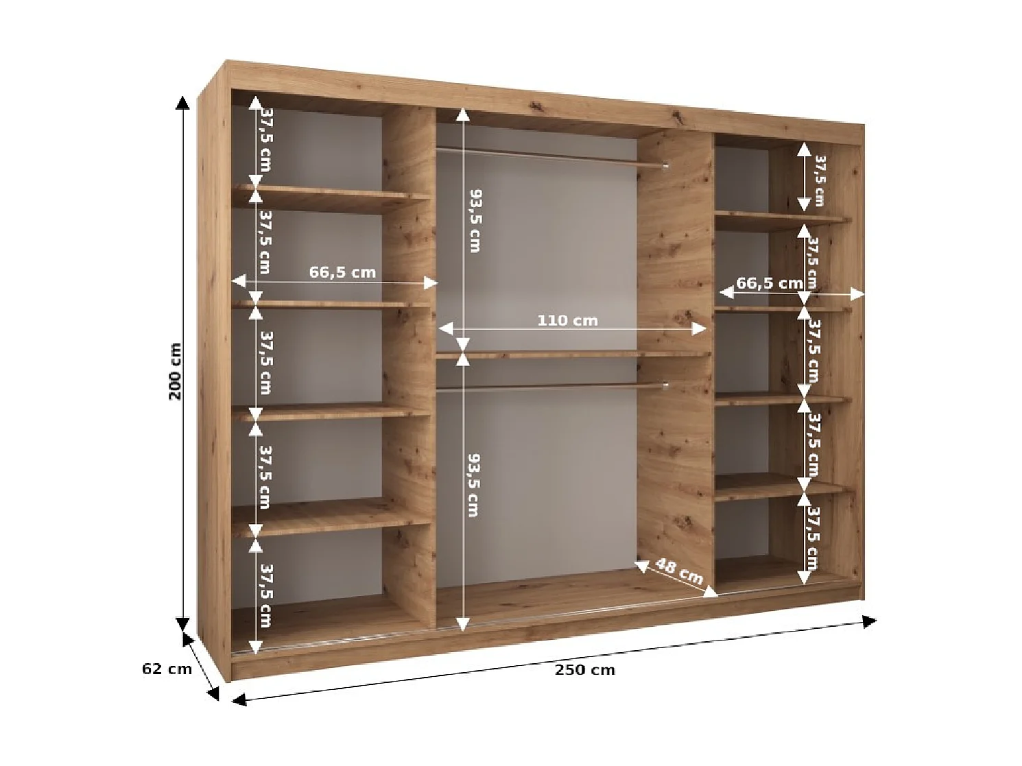 Schwebetürenschrank Roma 200/250/62 2-Türig (Weiß/Schwarz)