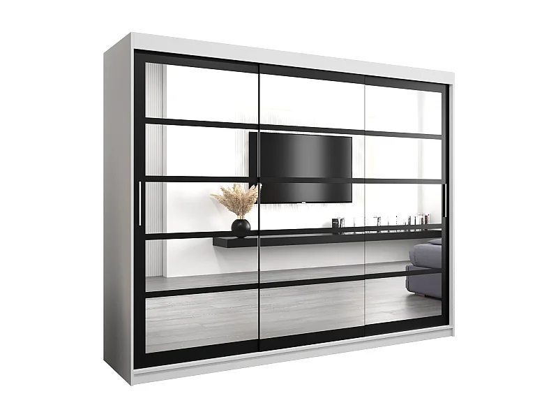 Roma 2 kledingkast met schuifdeuren 200/250/62 3 deuren (wit/zwart)