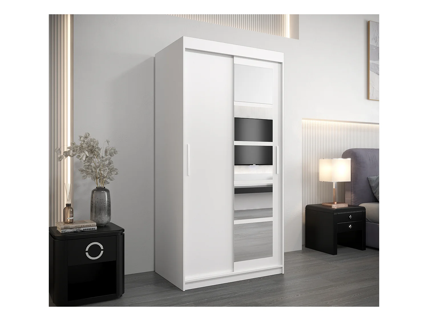 Schwebetürenschrank Roma 200/100/62 2-Türig (Weiß)