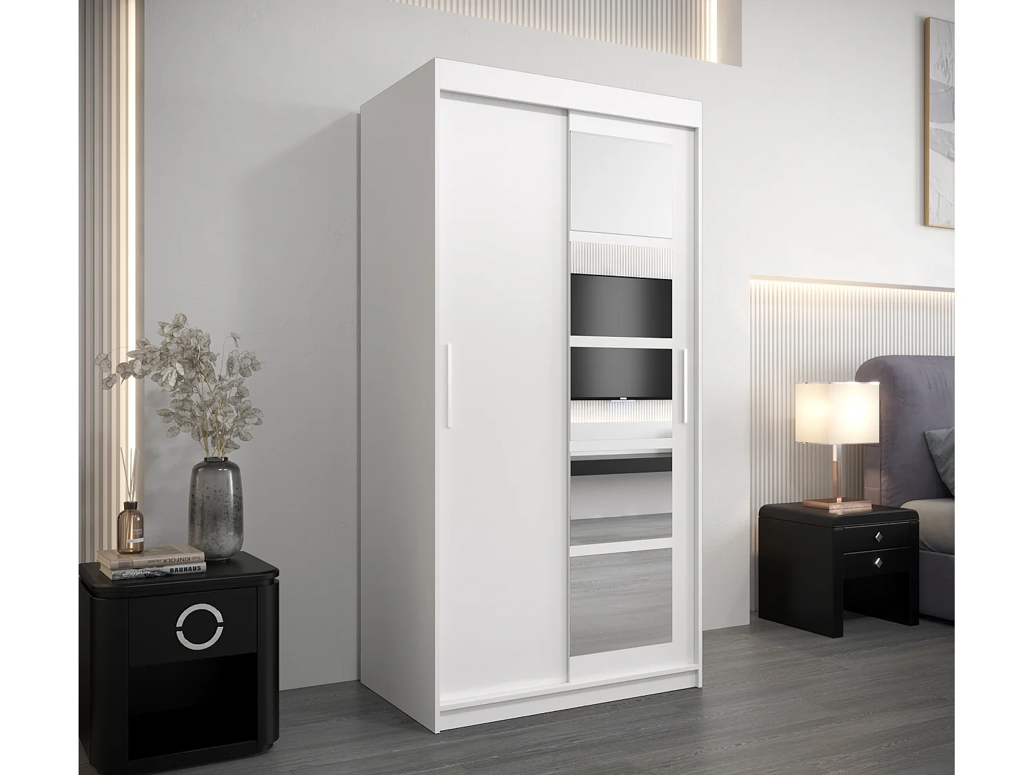 Armoire Roma 1 À Portes Coulissantes 200/100/62 2 portes (Blanc/Blanc)