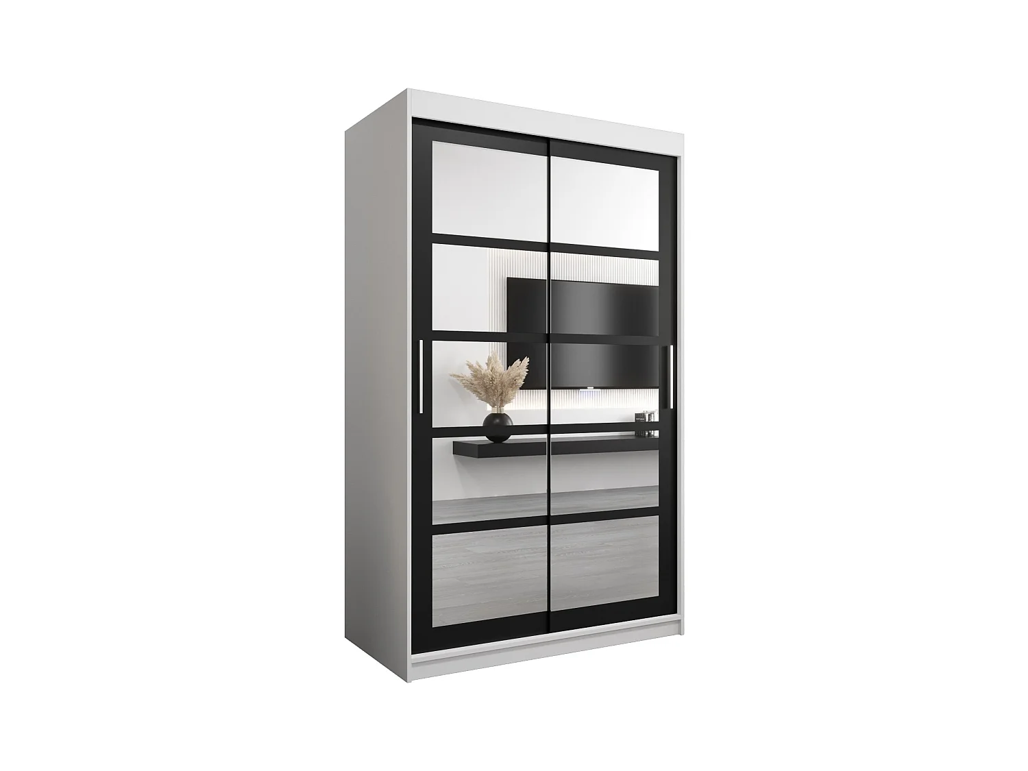 Schwebetürenschrank Roma 200/120/62 2-Türig (Weiß/Schwarz)