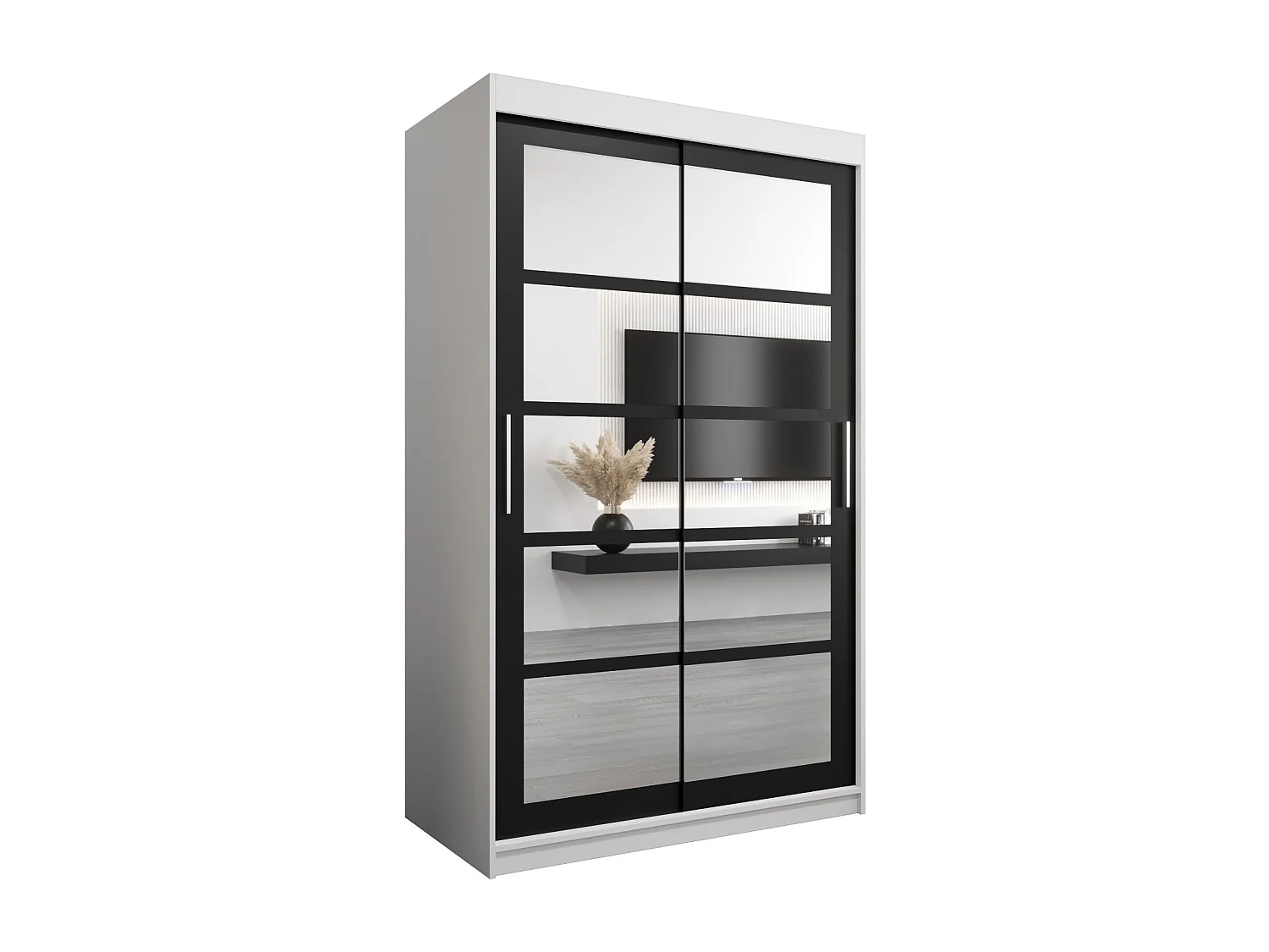 Armoire Roma 2 À Portes Coulissantes 200/120/62 2 portes (Blanc/Noir)