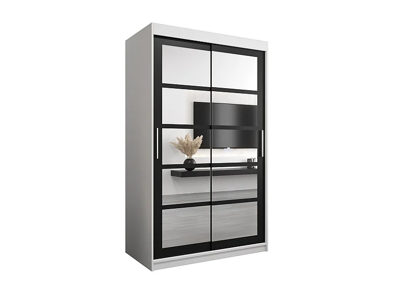 Schwebetürenschrank Roma 200/120/62 2-Türig (Weiß/Schwarz)