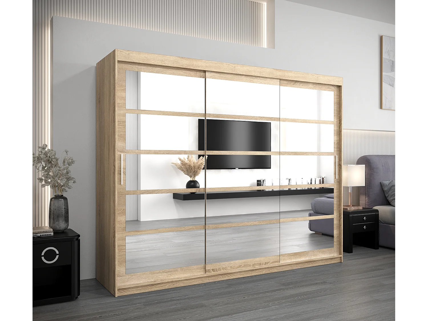 Armoire Roma 2 À Portes Coulissantes 200/250/62 3 Portes (Sonoma/Sonoma)