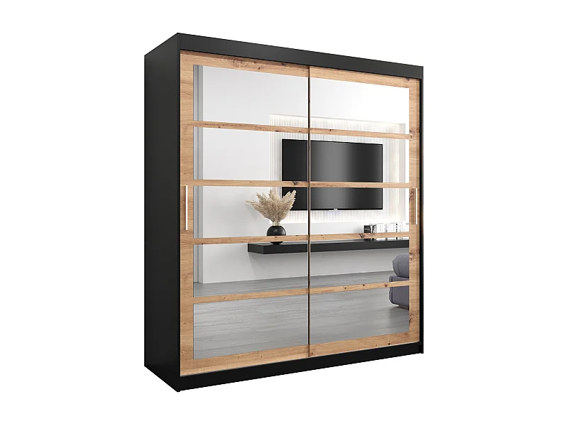 Armoire Roma 2 À Portes Coulissantes 200/180/62 2 portes (Noir/Artisan)
