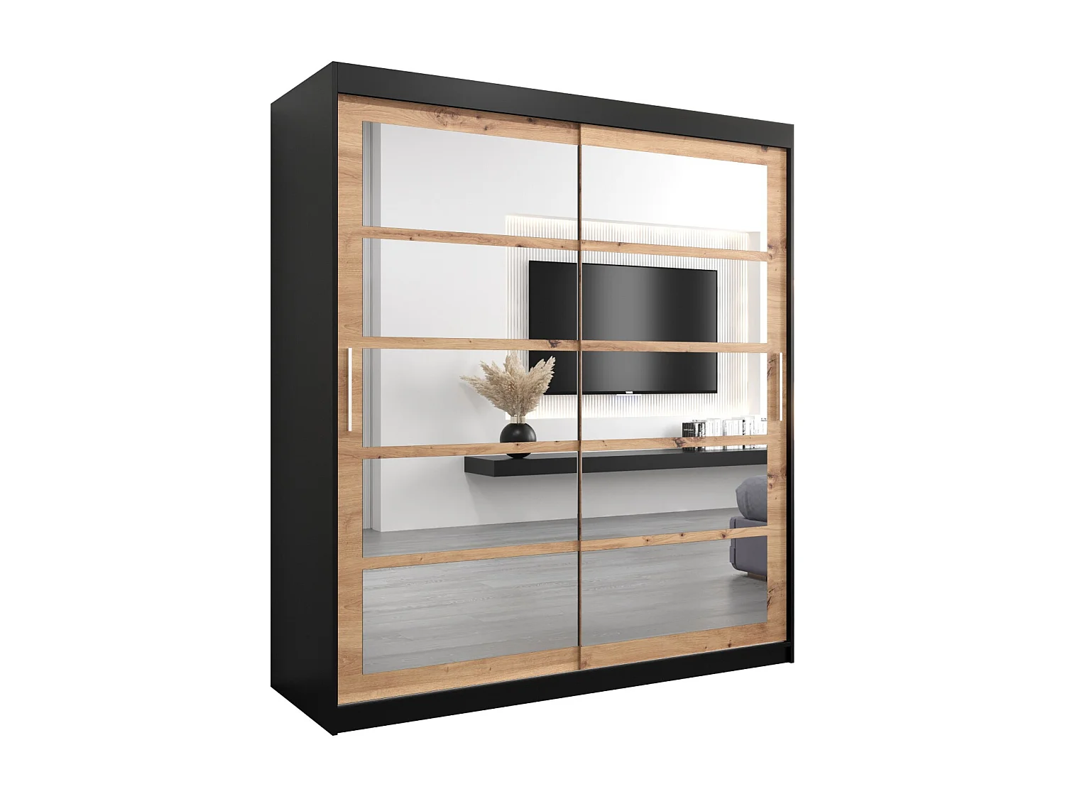 Armadio Roma 2 ad ante scorrevoli 200/180/62 2 porte (nero/artisan)