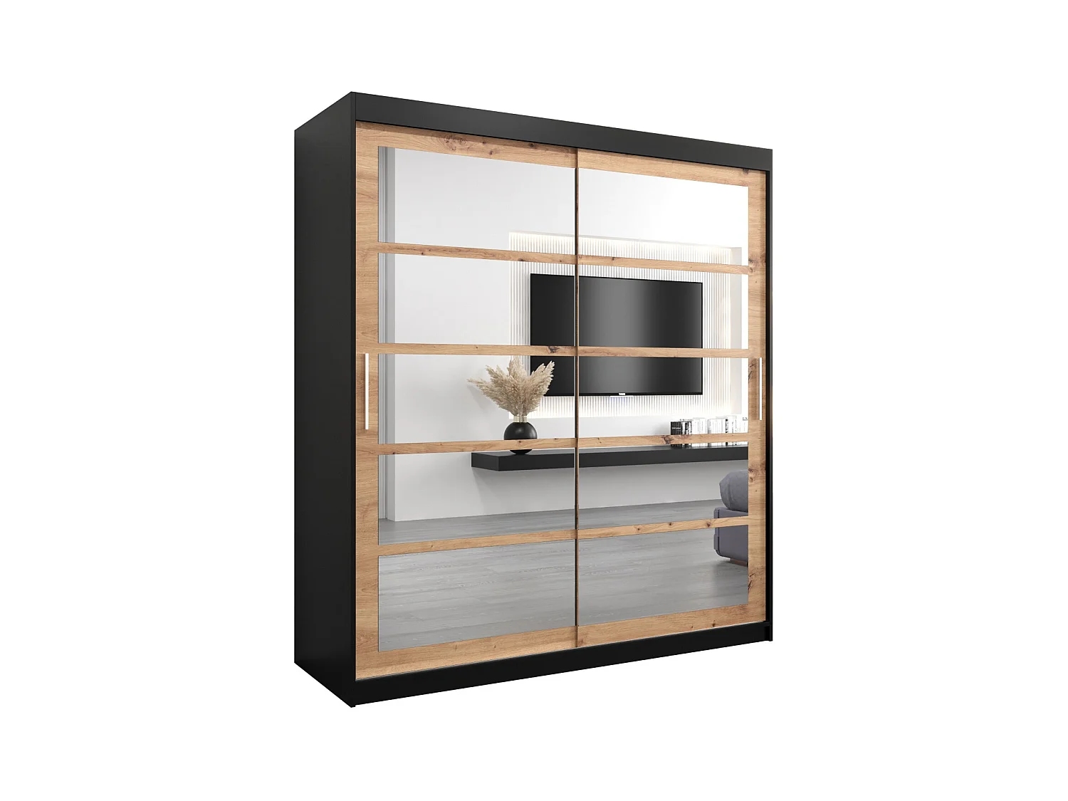 Armoire Roma 2 À Portes Coulissantes 200/180/62 2 portes (Noir/Artisan)