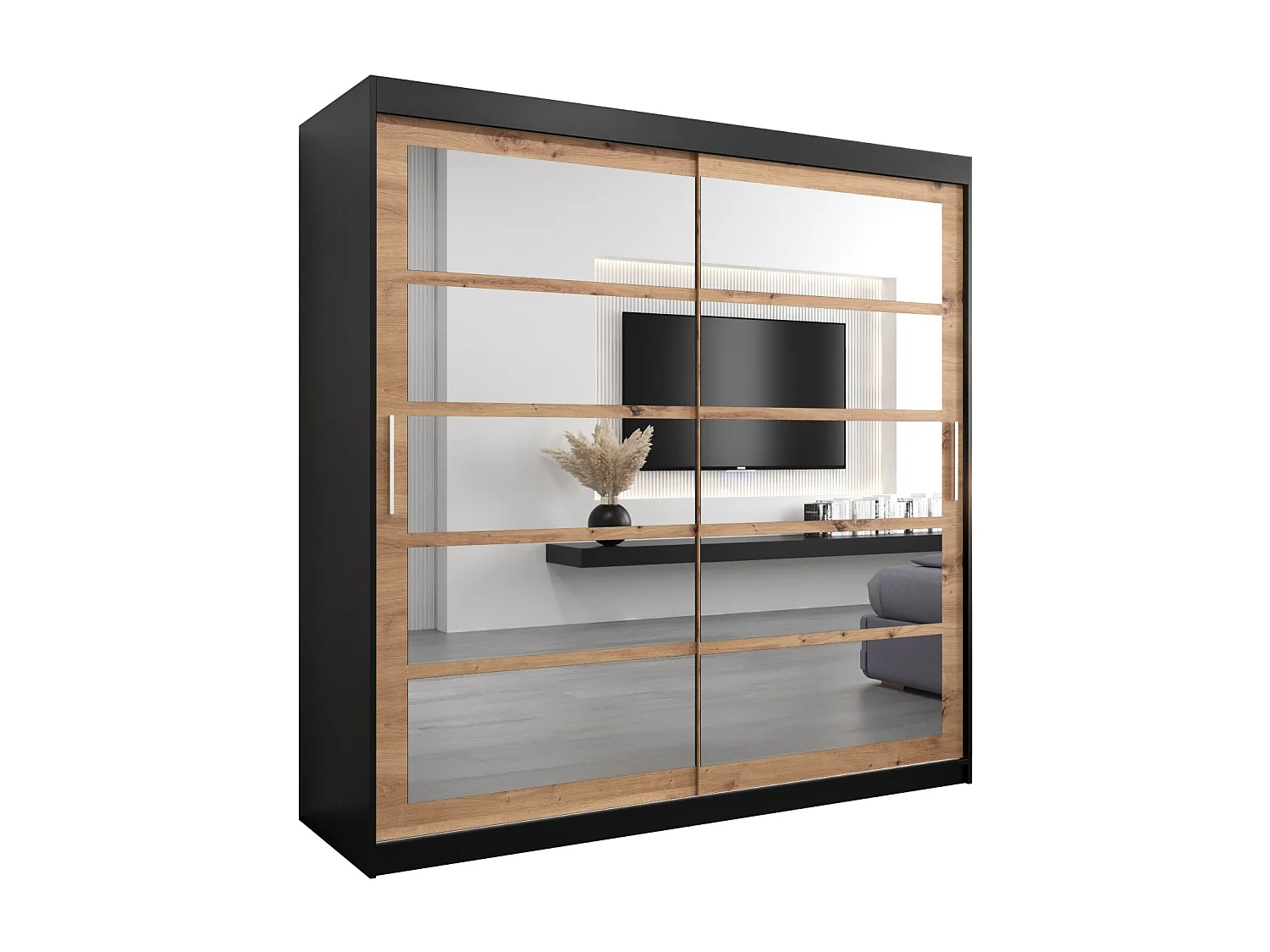 Roma 2 kledingkast met schuifdeuren 200/200/62 2 deuren (zwart/artisan)