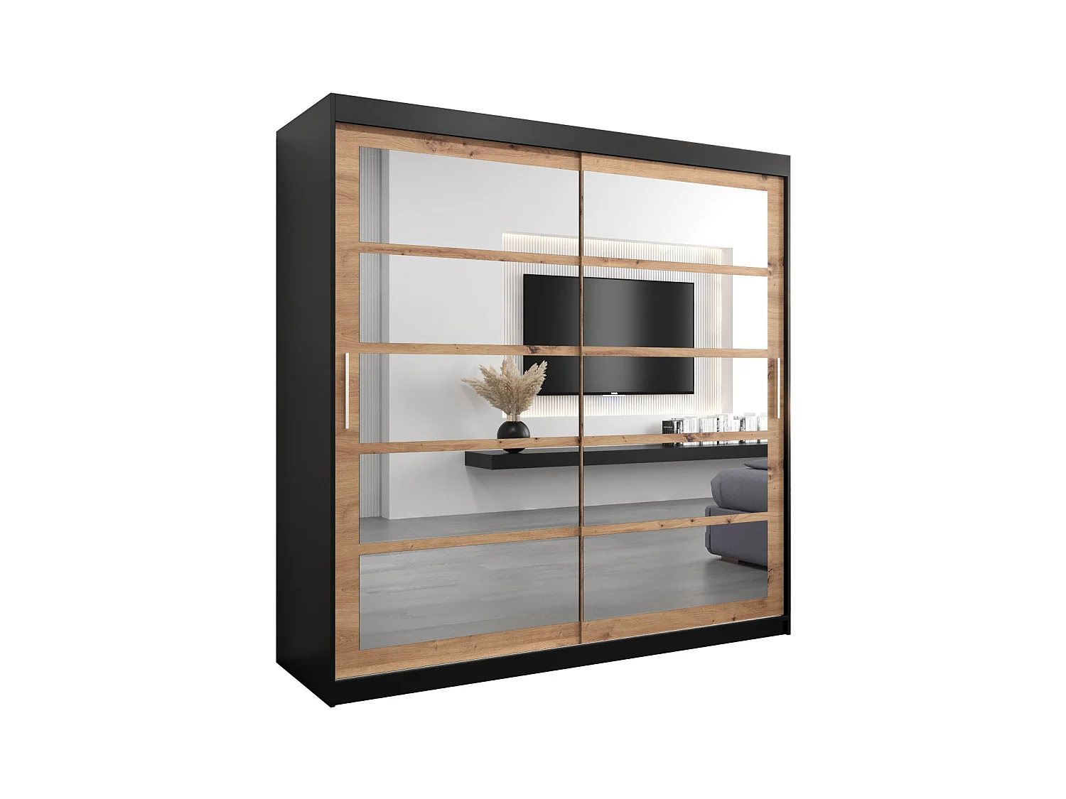 Armoire Roma 2 À Portes Coulissantes 200/200/62 2 portes (Noir/Artisan)