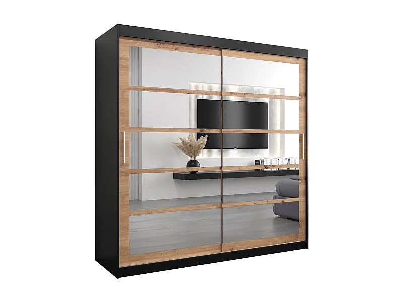 Roma 2 kledingkast met schuifdeuren 200/200/62 2 deuren (zwart/artisan)