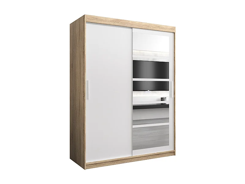 Schwebetürenschrank Roma 200/150/62 2-Türig (Sonoma/Weiß)