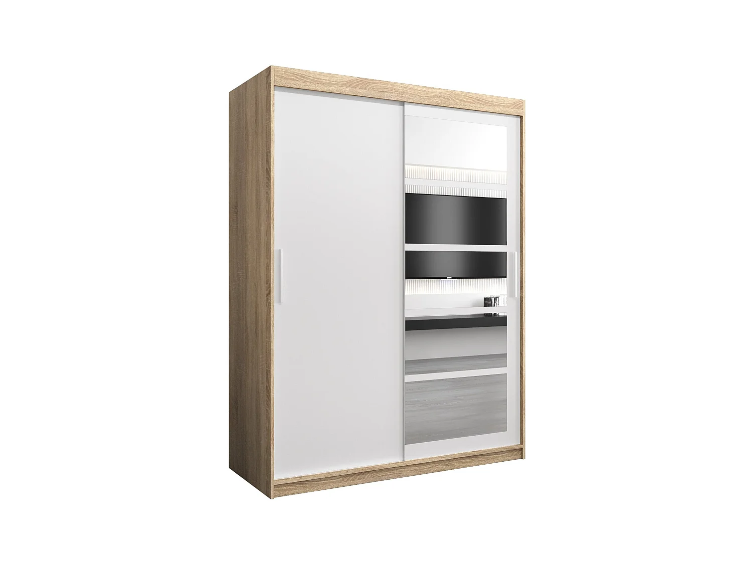 Schwebetürenschrank Roma 200/150/62 2-Türig (Sonoma/Weiß)
