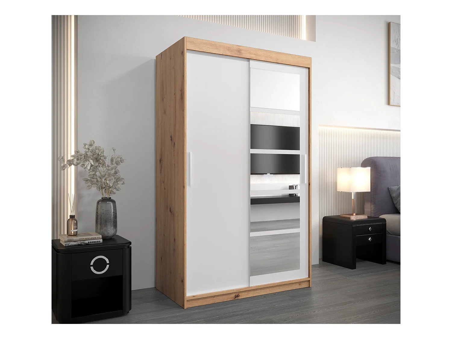 Armoire Roma 1 À Portes Coulissantes 200/120/62 2 portes (Artisan/Blanc)