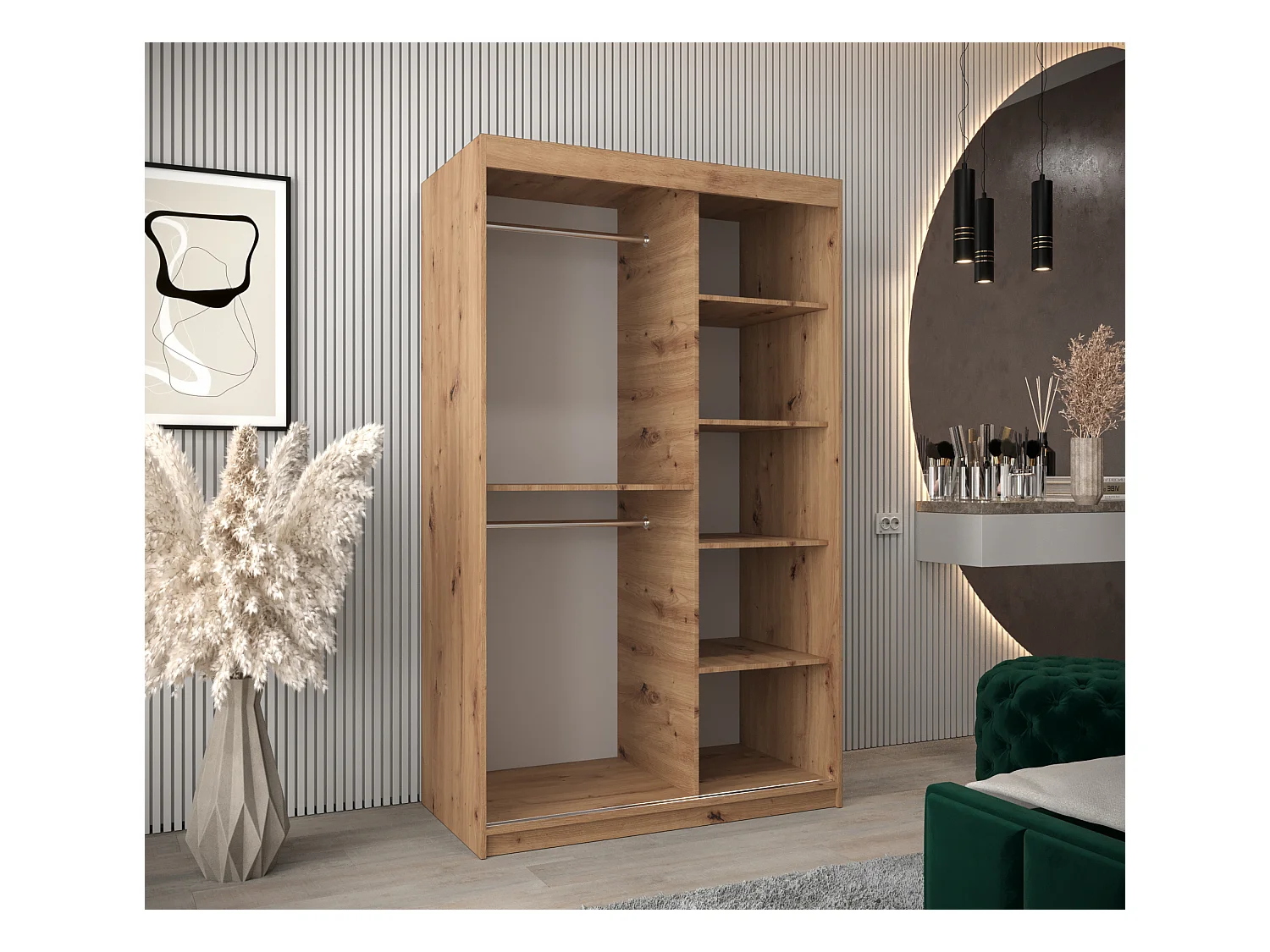 Armoire Roma 1 À Portes Coulissantes 200/120/62 2 portes (Artisan/Blanc)