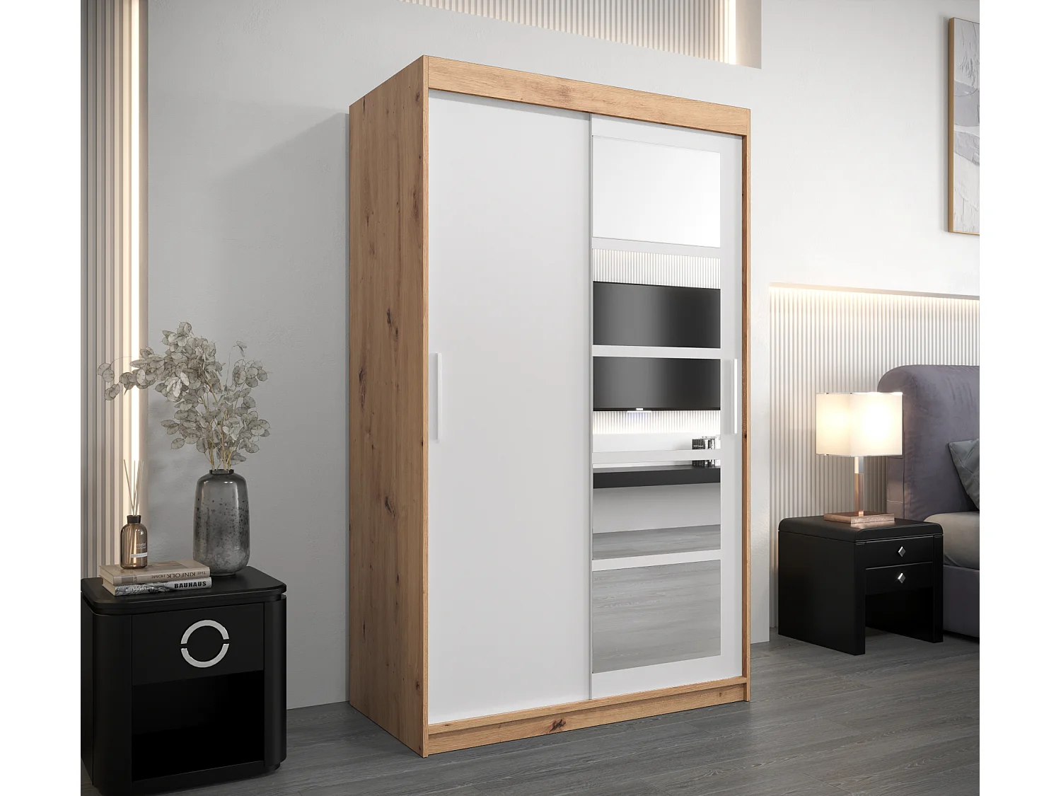 Armoire Roma 1 À Portes Coulissantes 200/120/62 2 portes (Artisan/Blanc)