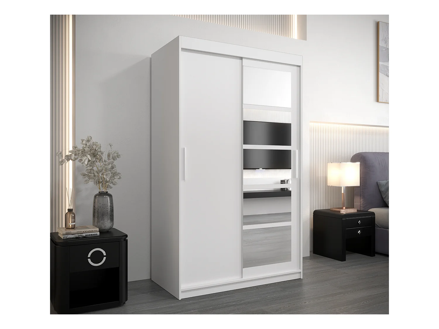 Armoire Roma 1 À Portes Coulissantes 200/120/62 2 portes (Blanc/Blanc)