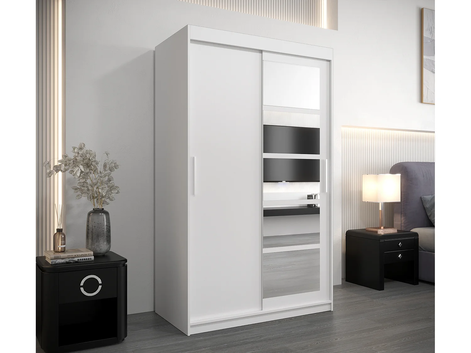 Armoire Roma 1 À Portes Coulissantes 200/120/62 2 portes (Blanc/Blanc)