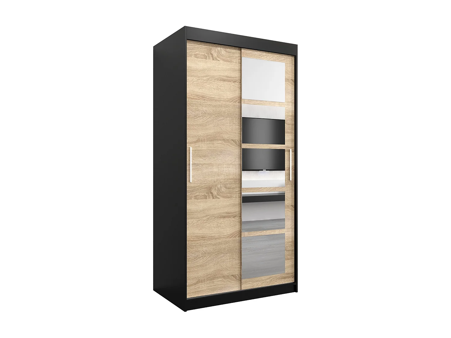 Schwebetürenschrank Roma 200/100/62 2-Türig (Schwarz/Sonoma)