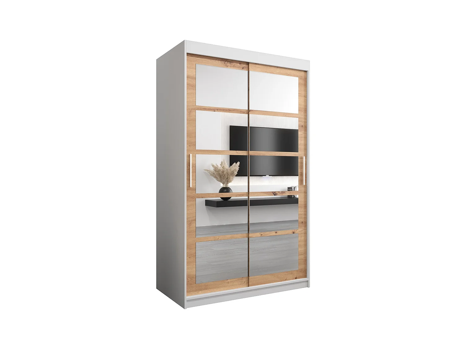 Schwebetürenschrank Roma 200/120/62 2-Türig (Weiß/Artisan)