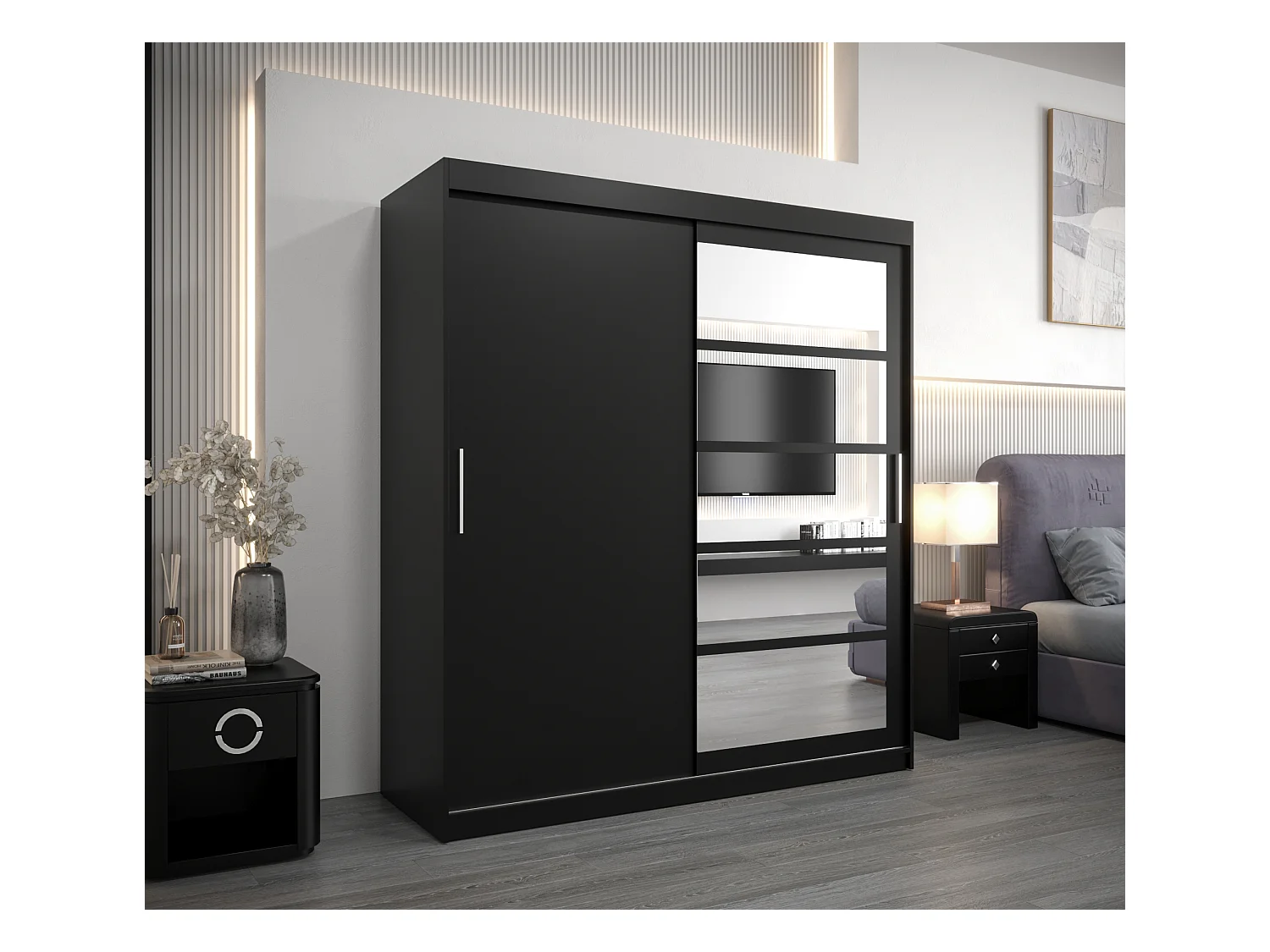 Armoire Roma 1 À Portes Coulissantes 200/180/62 2 portes (Noir/Noir)