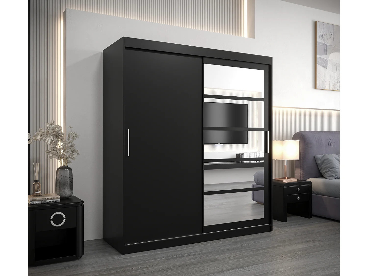 Armoire Roma 1 À Portes Coulissantes 200/180/62 2 portes (Noir/Noir)