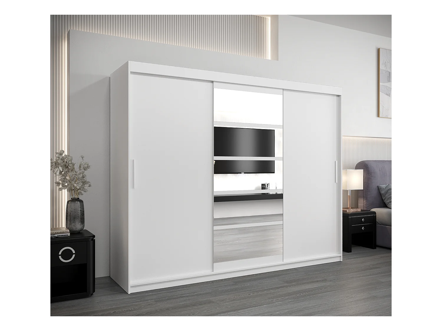 Armoire Roma 1 À Portes Coulissantes 200/250/62 3 Portes (Blanc/Blanc)