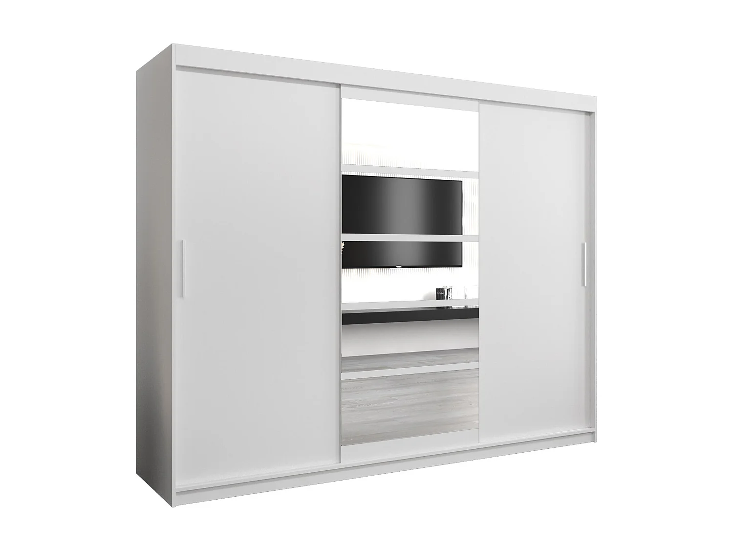 Armoire Roma 1 À Portes Coulissantes 200/250/62 3 Portes (Blanc/Blanc)