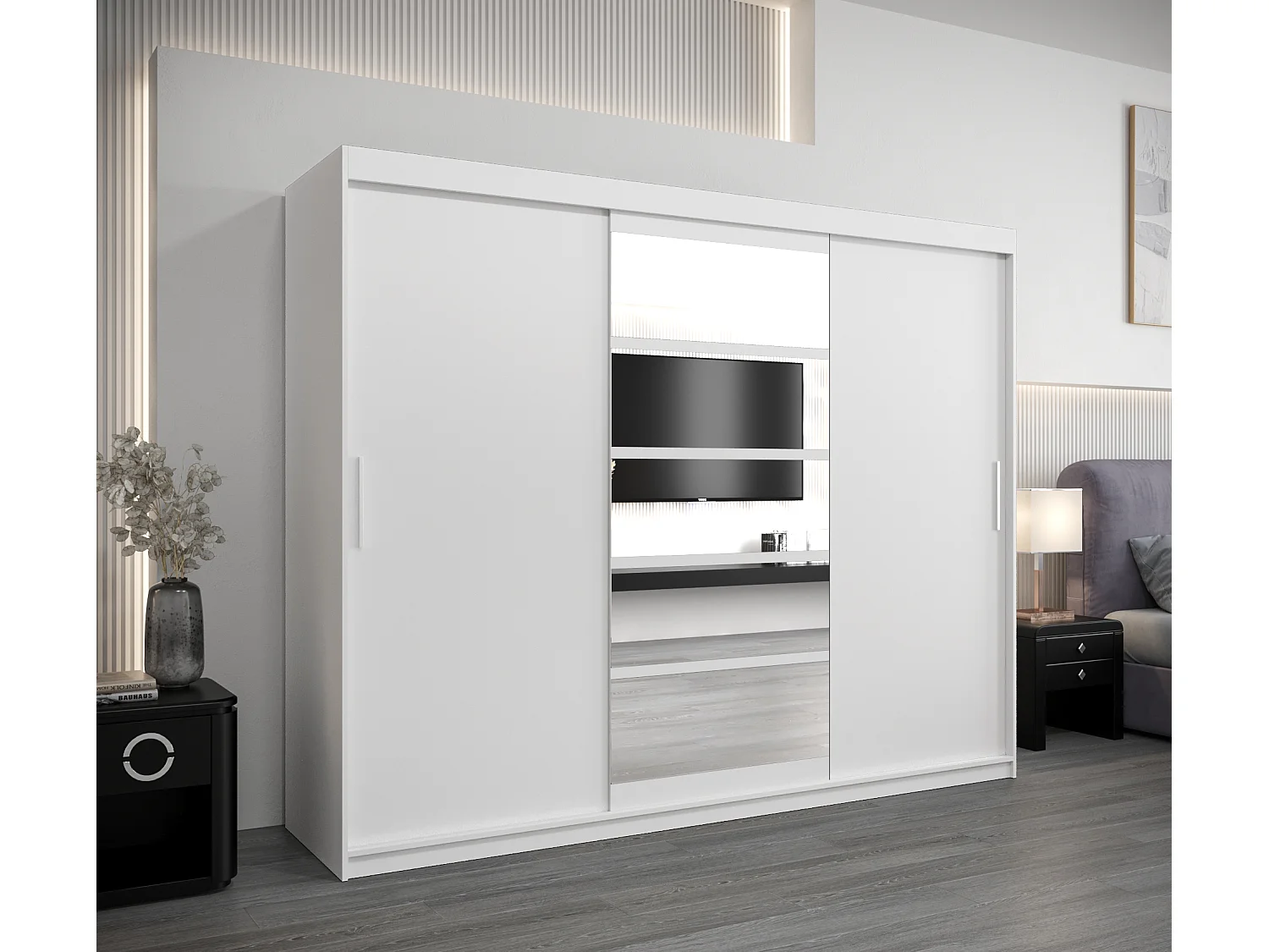 Armoire Roma 1 À Portes Coulissantes 200/250/62 3 Portes (Blanc/Blanc)