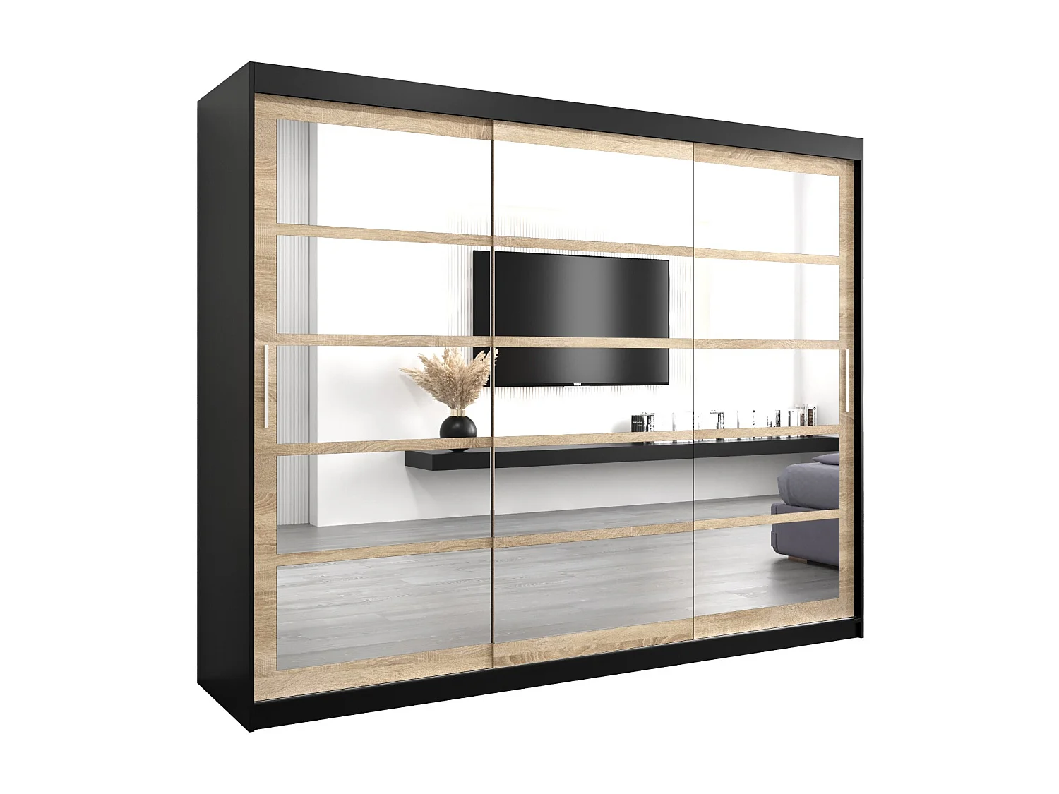 Schwebetürenschrank Roma 200/250/62 2-Türig (Schwarz/Sonoma)