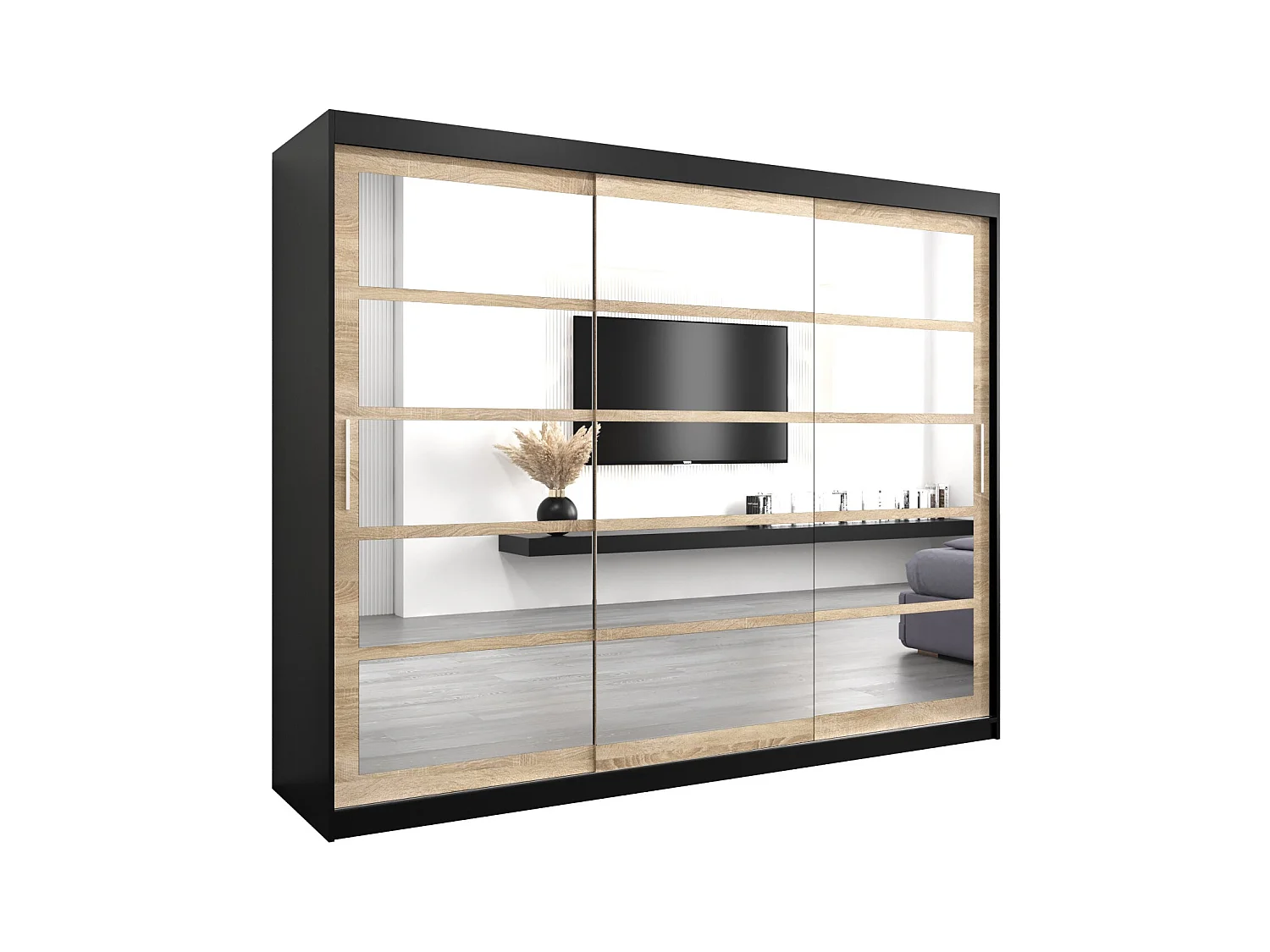 Schwebetürenschrank Roma 200/250/62 2-Türig (Schwarz/Sonoma)