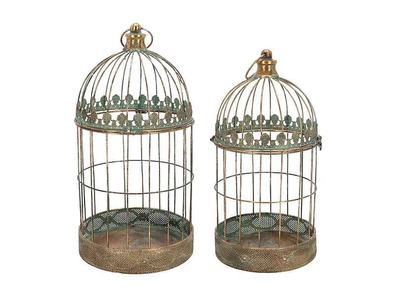 Set de 2 cages décoratives en métal vieilli