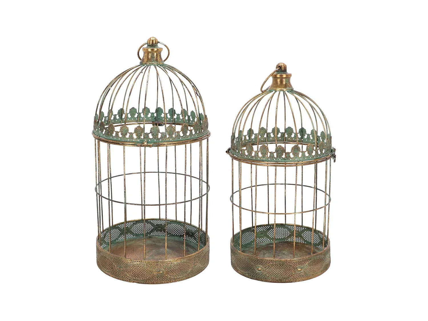 Set de 2 cages décoratives en métal vieilli