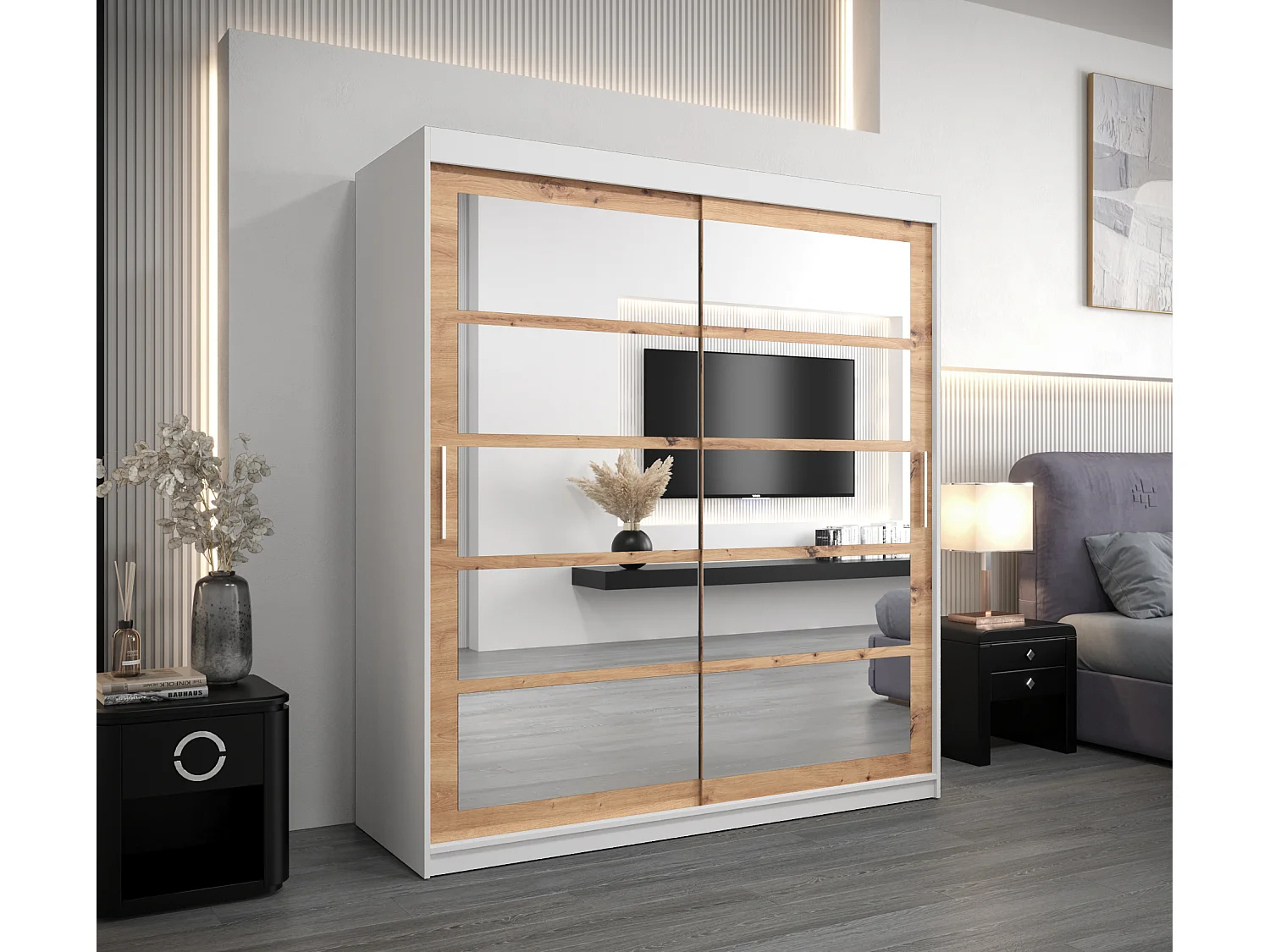 Armario Roma 2 de puertas correderas 200/180/62 2 puertas (blanco/artisan)