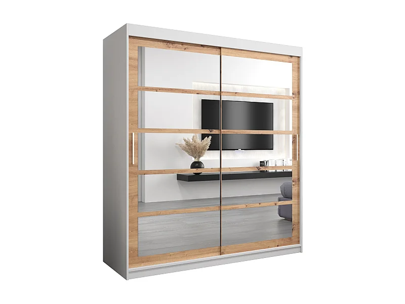 Roma 2 kledingkast met schuifdeuren 200/180/62 2 deuren (wit/artisan)