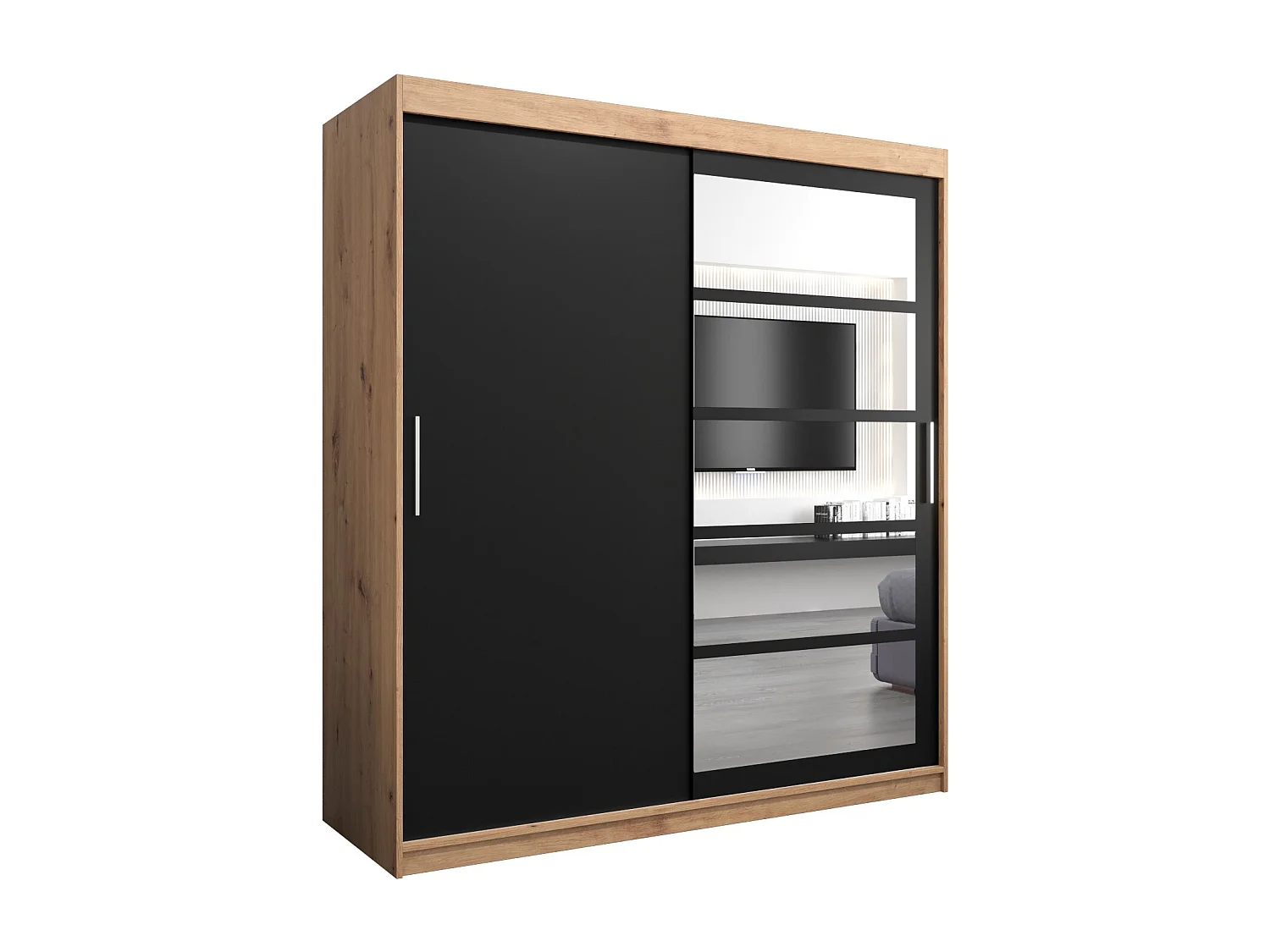 Armoire Roma 1 À Portes Coulissantes 200/180/62 2 portes (Artisan/Noir)