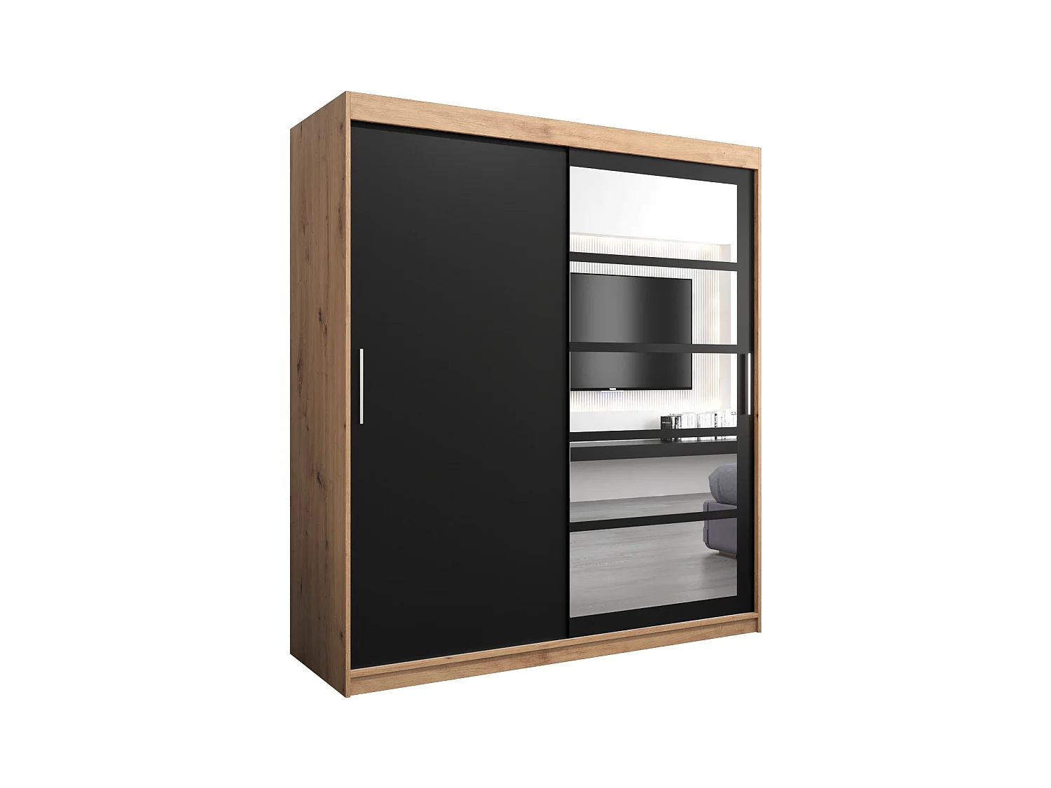 Armoire Roma 1 À Portes Coulissantes 200/180/62 2 portes (Artisan/Noir)