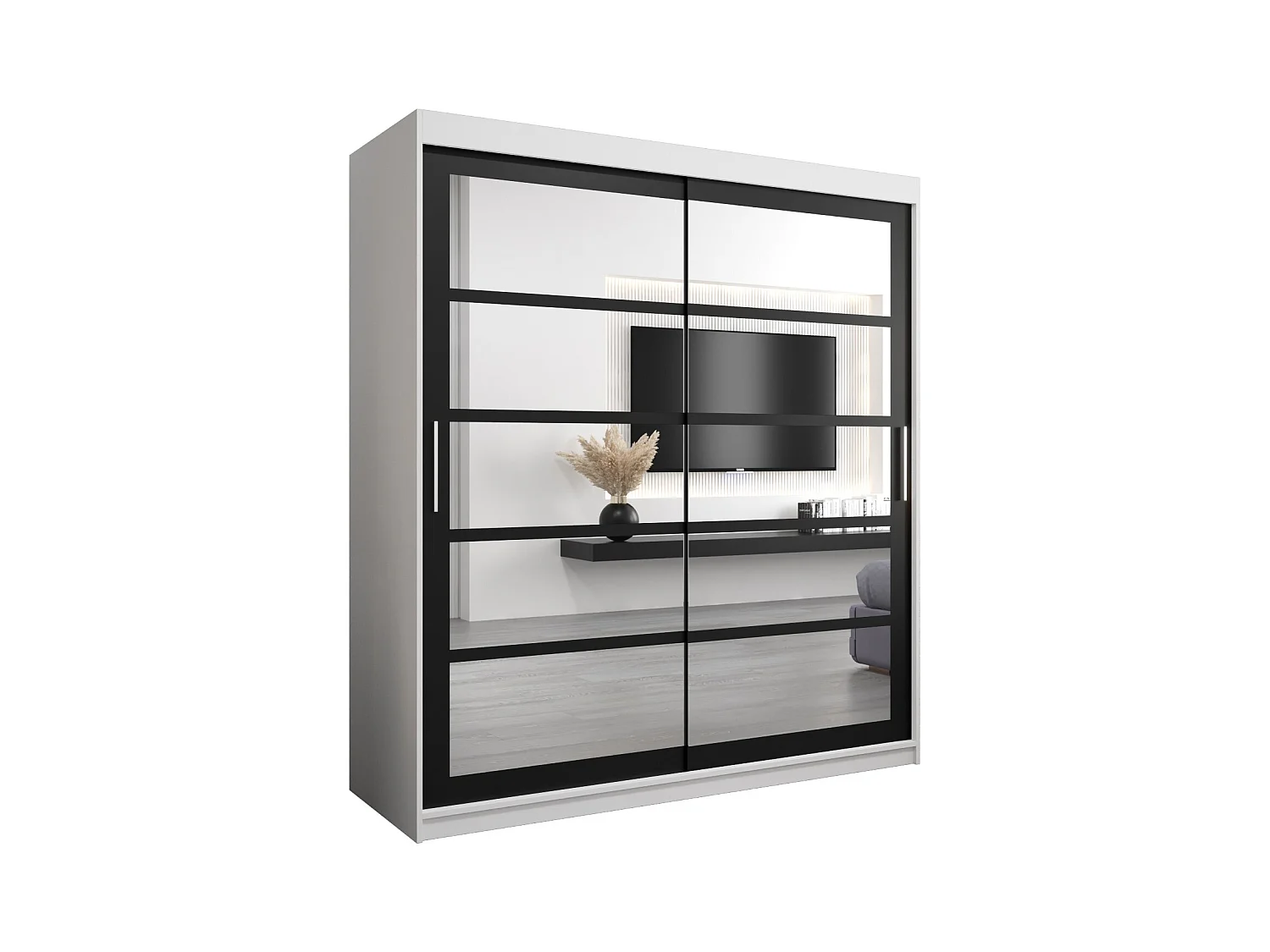 Armoire Roma 2 À Portes Coulissantes 200/180/62 2 portes (Blanc/Noir)