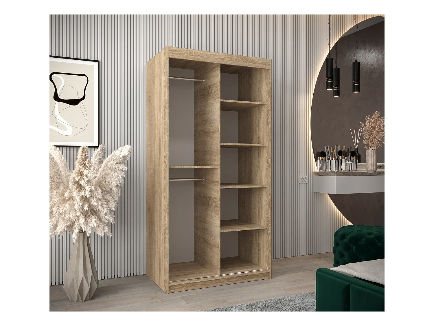 Schwebetürenschrank Roma 200/100/62 2-Türig (Sonoma/Schwarz)