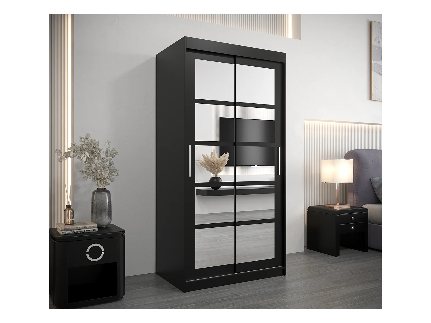 Schwebetürenschrank Roma 200/100/62 2-Türig (Schwarz)