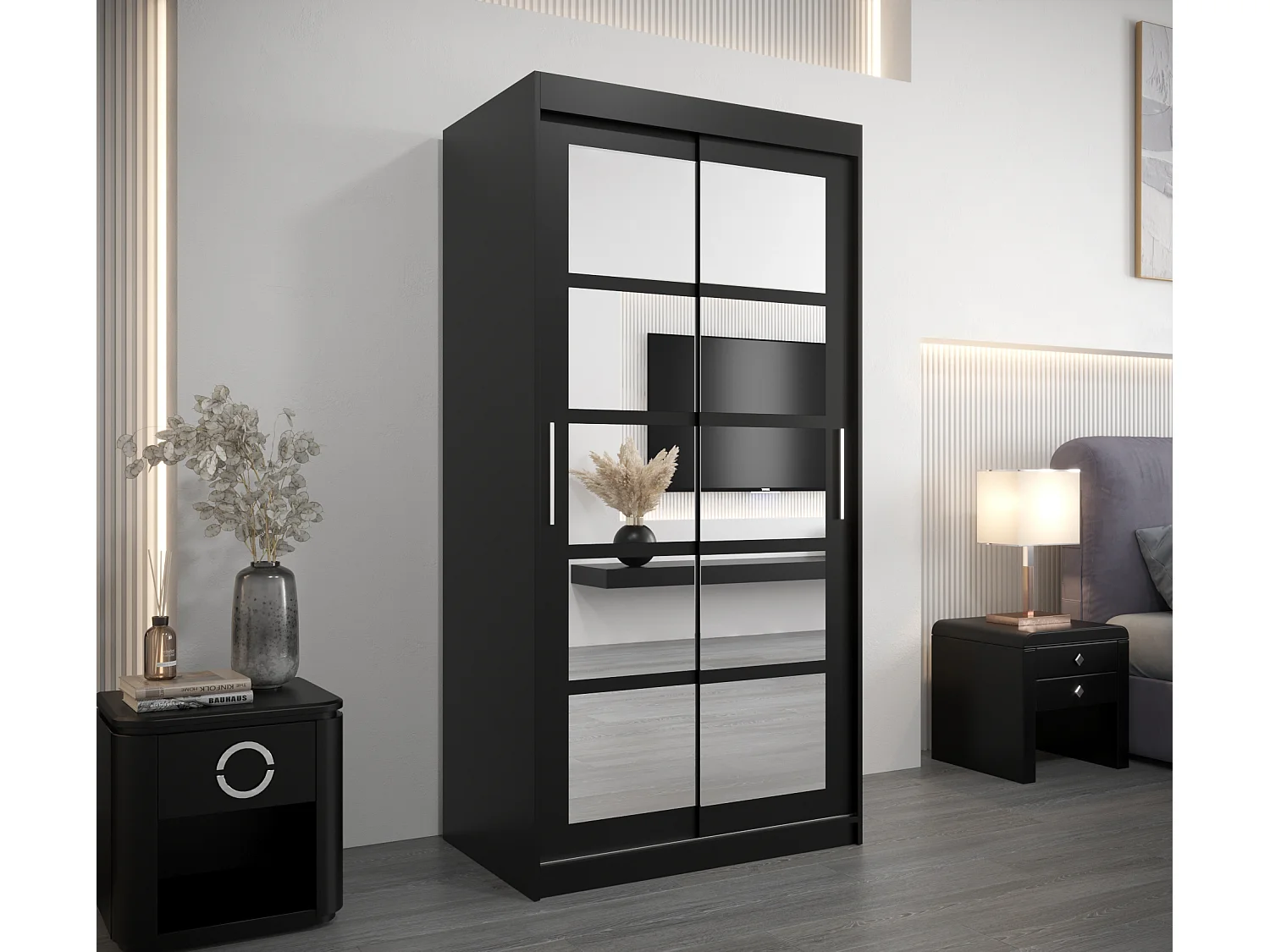 Armoire Roma 2 À Portes Coulissantes 200/100/62 2 portes (Noir/Noir)