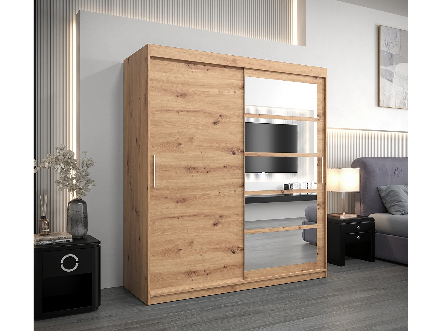 Armoire Roma 1 À Portes Coulissantes 200/180/62 2 portes (Artisan/Artisan)