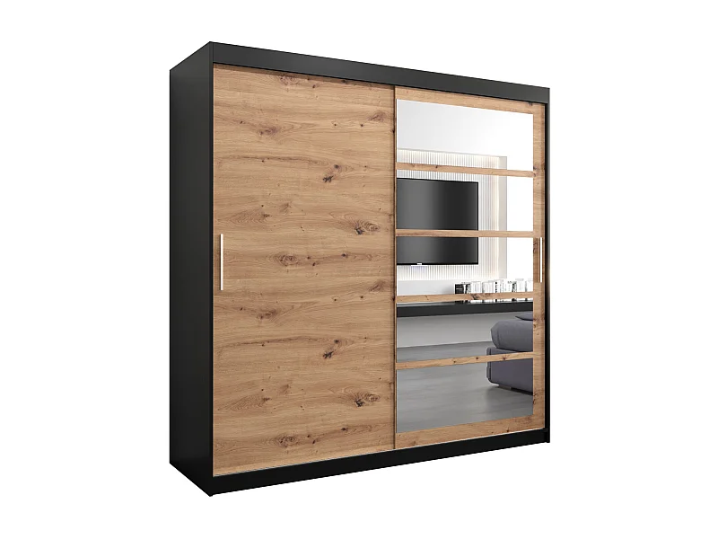 Schwebetürenschrank Roma 200/200/62 2-Türig (Schwarz/Artisan)