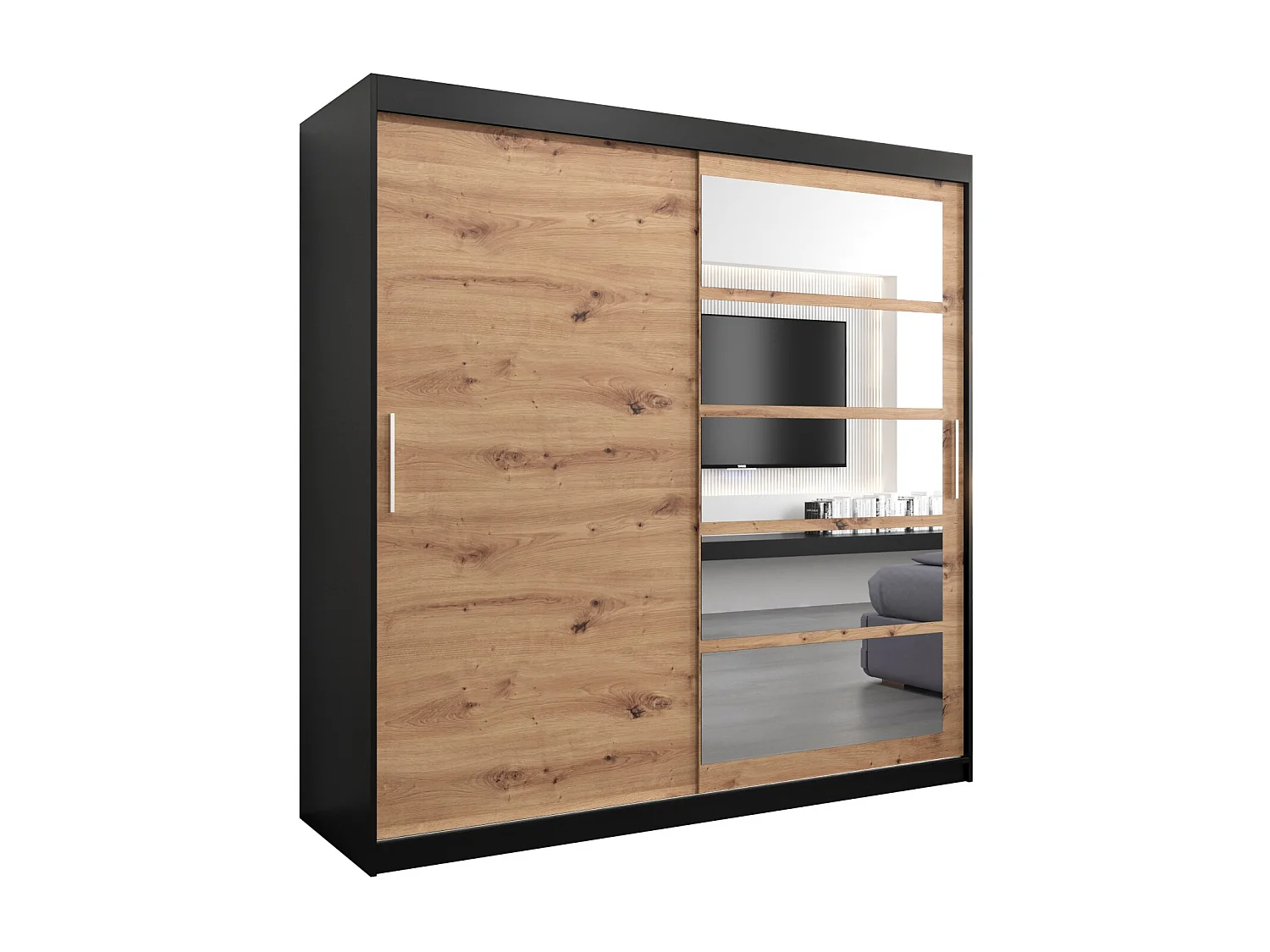 Schwebetürenschrank Roma 200/200/62 2-Türig (Schwarz/Artisan)