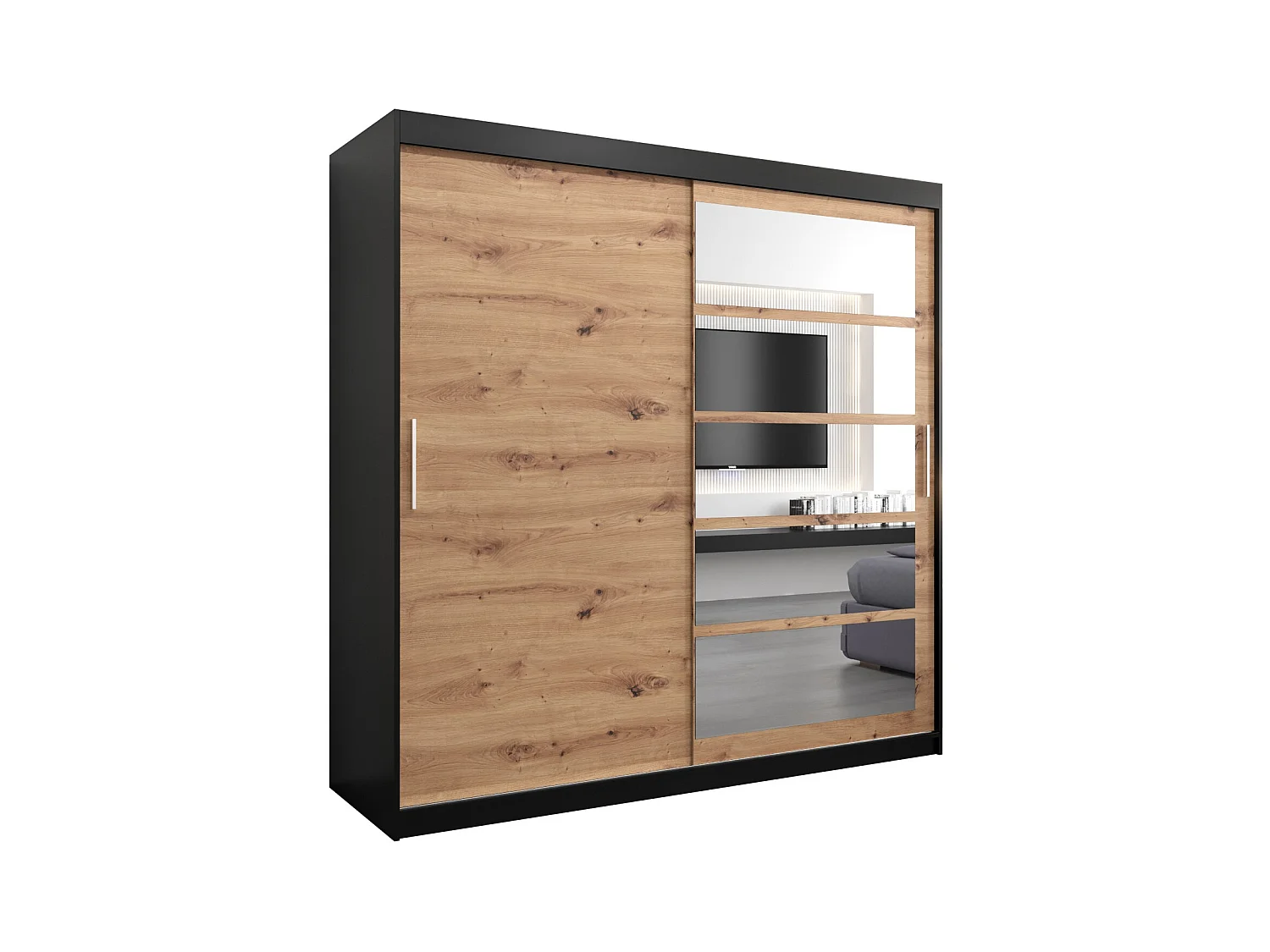 Schwebetürenschrank Roma 200/200/62 2-Türig (Schwarz/Artisan)
