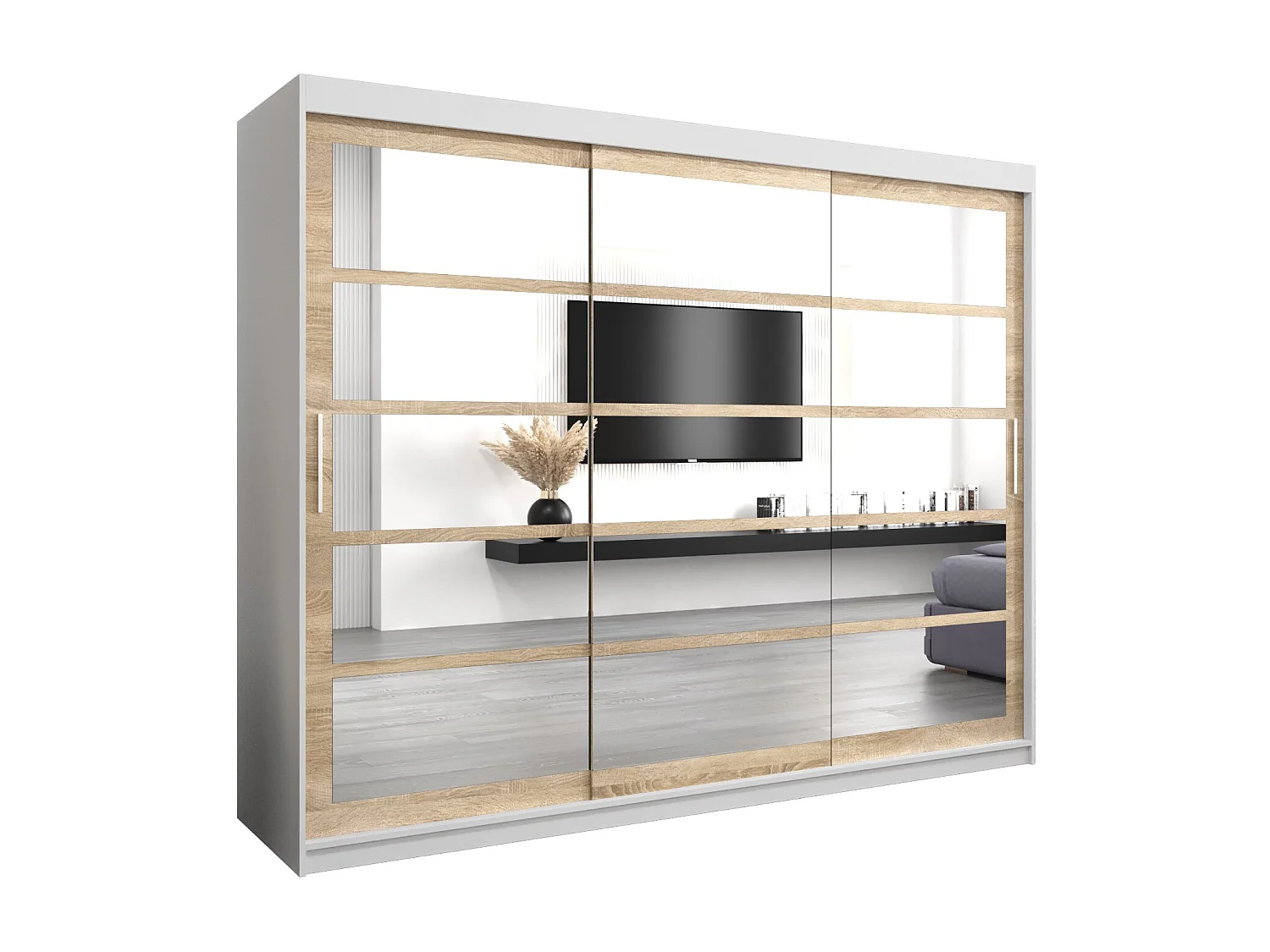 Roma 2 kledingkast met schuifdeuren 200/250/62 3 deuren (wit/sonoma)