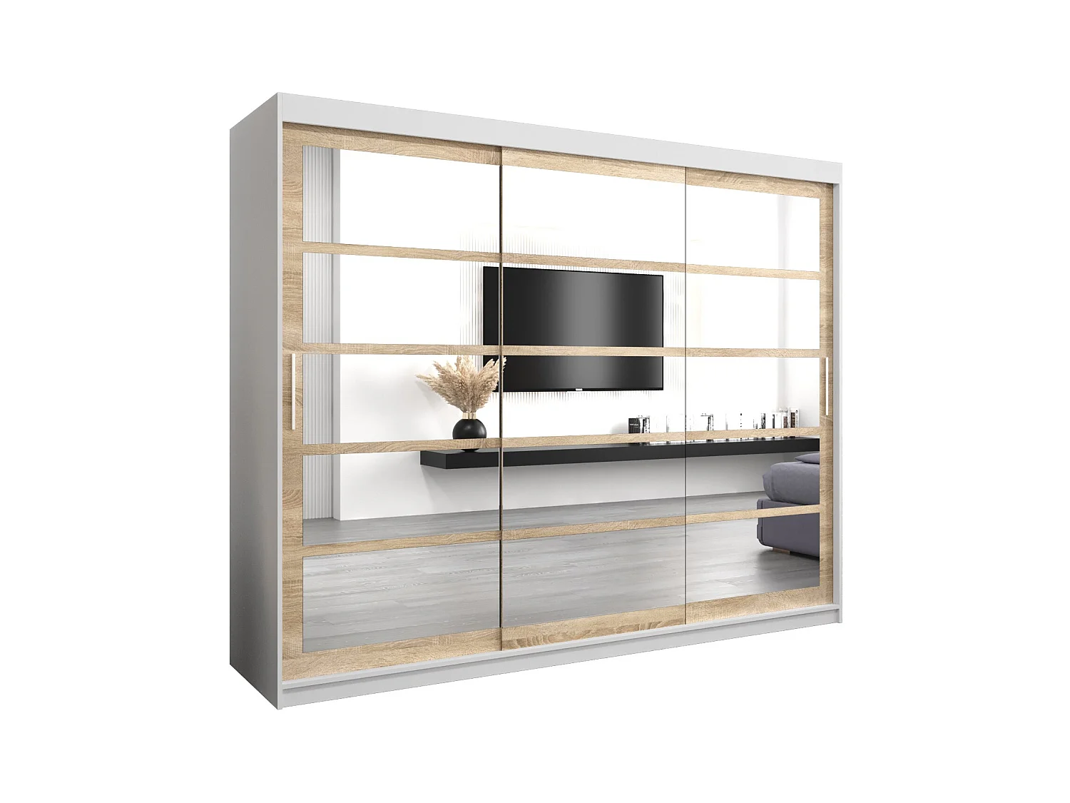Schwebetürenschrank Roma 200/250/62 2-Türig (Weiß/Sonoma)