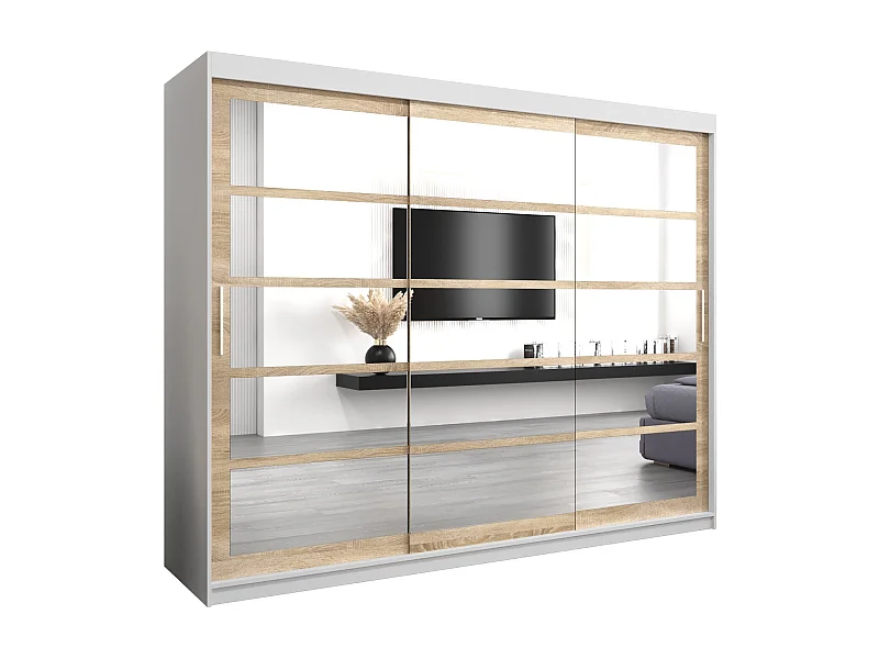 Armadio Roma 2 ad ante scorrevoli 200/250/62 3 porte (bianco/sonoma)