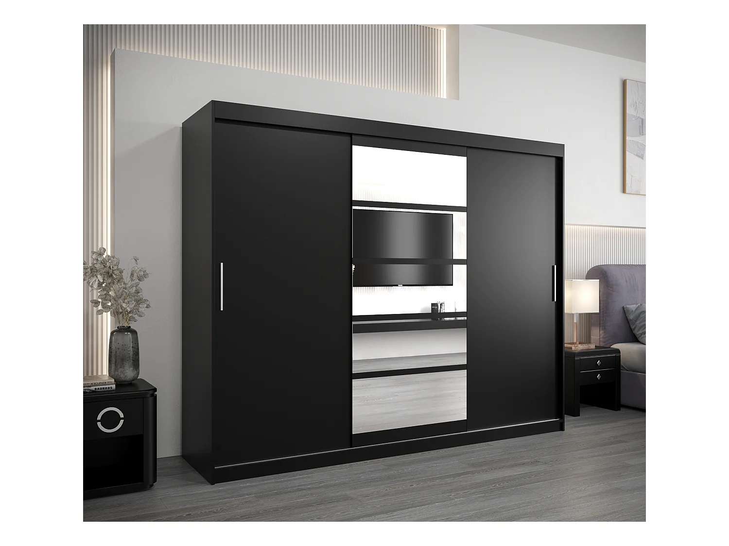 Armoire Roma 1 À Portes Coulissantes 200/250/62 3 Portes (Noir/Noir)