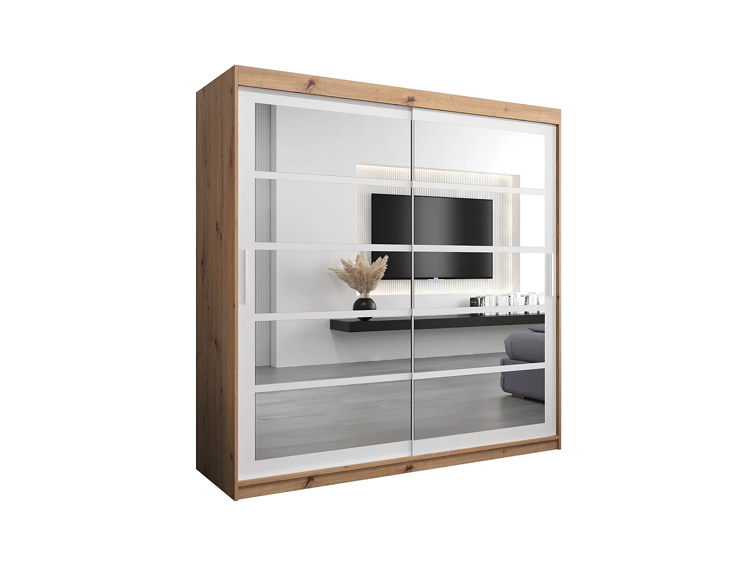 Armoire Roma 2 À Portes Coulissantes 200/200/62 2 portes (Artisan/Blanc)