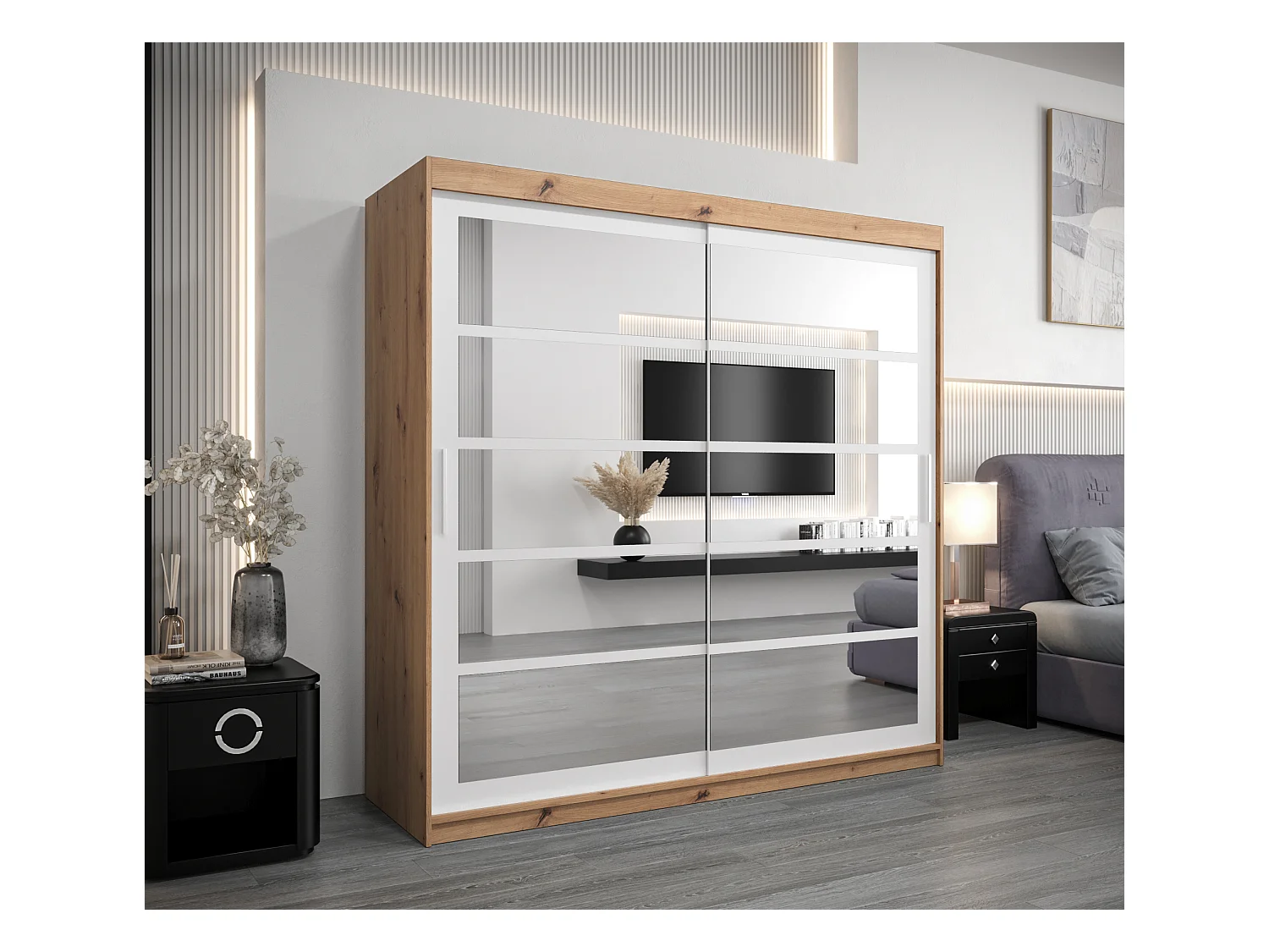 Armoire Roma 2 À Portes Coulissantes 200/200/62 2 portes (Artisan/Blanc)